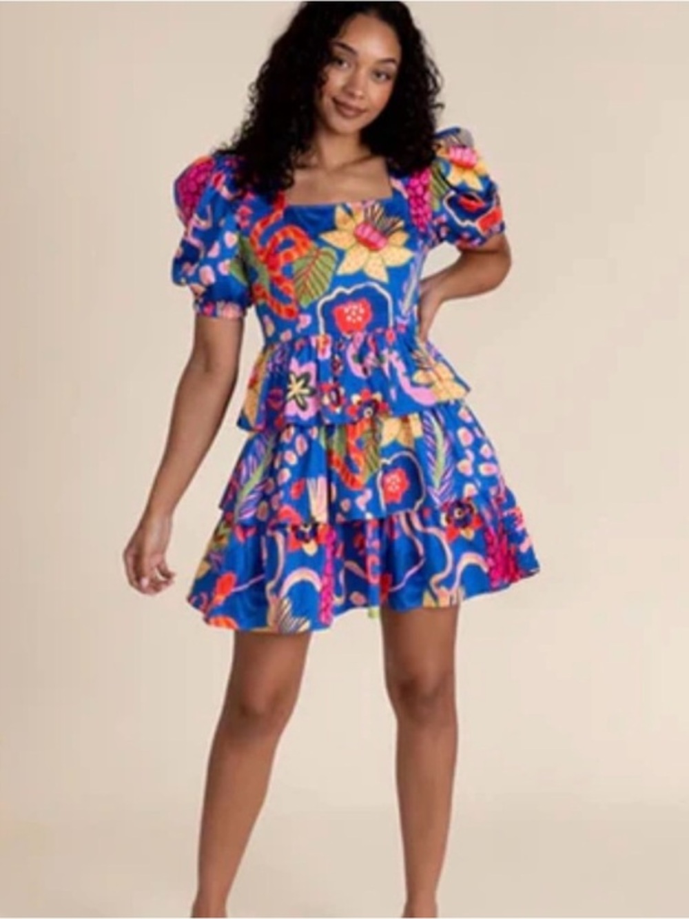 Alden Adair Tiered Floral Mini Dress Blue XS | 16 P2P. (823)